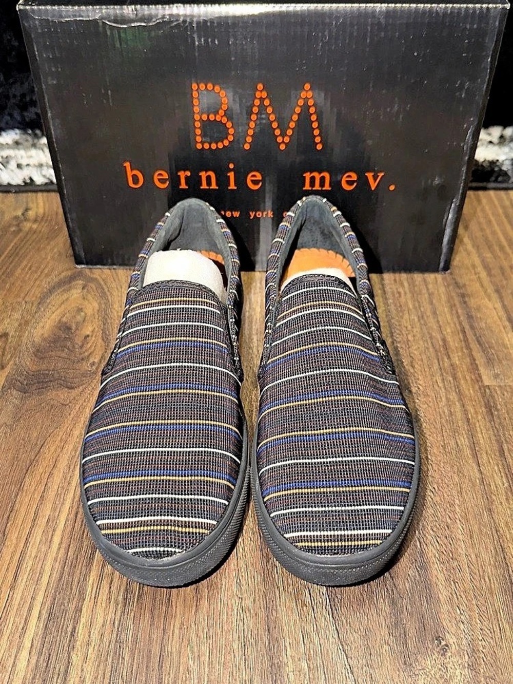 Bernie Mev. Verona Slip-On Sneaker. Striped Slip-On Shoes in Black Like New